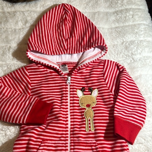 HB one piece pjs with hoody 6-9 months red/white - Picture 1 of 5